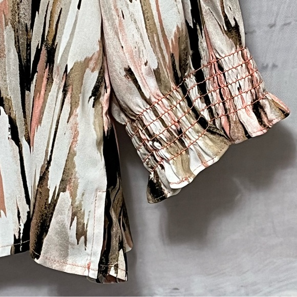 BELLE by KIM GRAVEL Tie-Dye Watercolor 4X Tunic Flowy Blouse Smocked Cuff Sleeve - Picture 6 of 14